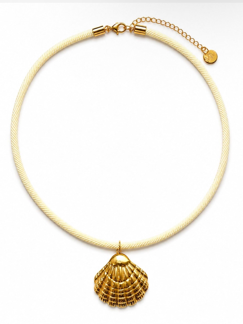 Gold Shell Pendant Necklace On Cream Cord - Women Jewelry